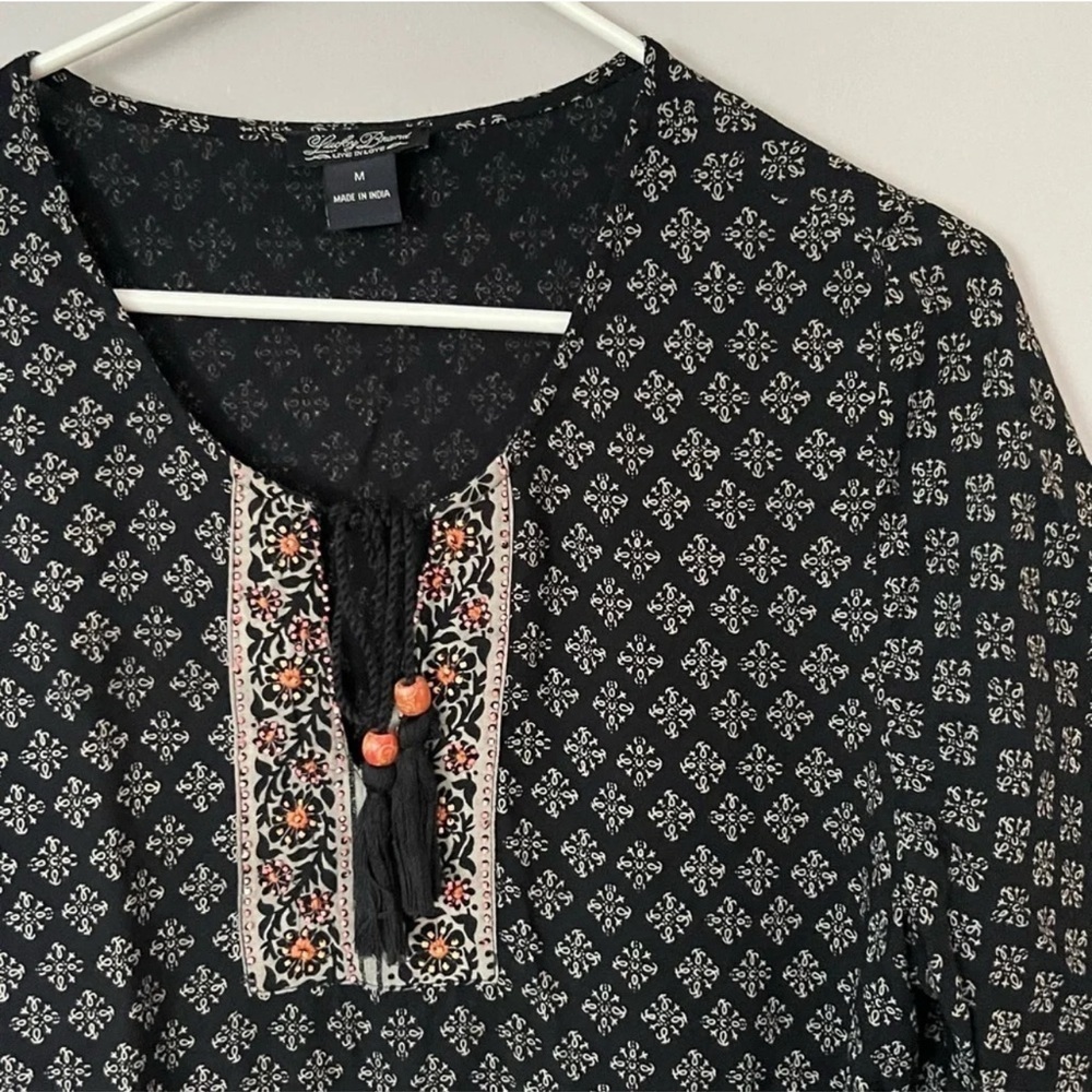 Lucky Brand Made in India Tunic Top Moroccan Indian
Print M Medium Tassle Boho - Picture 2 of 12
